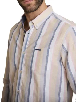 Chemise en coton et lin mélangés multicolore ornée d'un motif à rayures