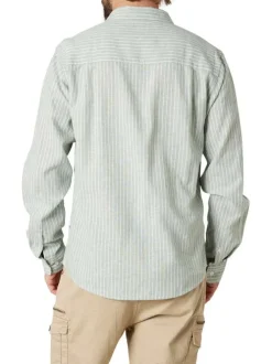 Chemise en coton et lin mélangé tilleul à rayures coupe droite col français