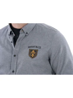 Chemise en coton gris chiné coupe regular fit à col boutonné avec logos de rugby brodés