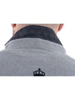 Chemise en coton gris chiné coupe regular fit à col boutonné avec logos de rugby brodés