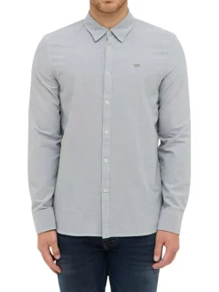 Chemise en coton grise avec un col chemise et boutonnière à l'avant