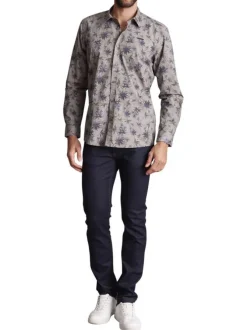 Chemise en coton grise à motifs et avec une coupe regular fit