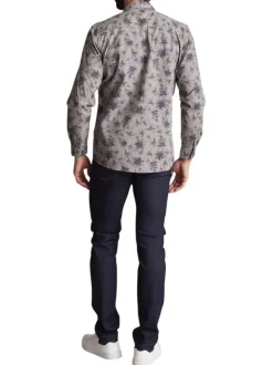 Chemise en coton grise à motifs et avec une coupe regular fit