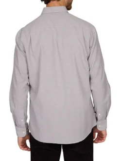 Chemise en coton grise pourvue d'un motif pied de poule et d'un col à rabats