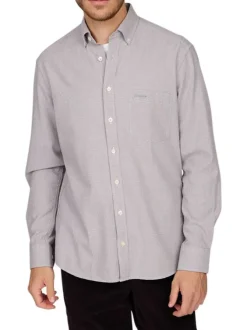 Chemise en coton grise pourvue d'un motif pied de poule et d'un col à rabats