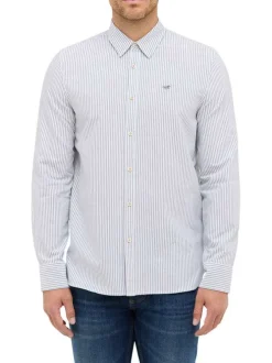 Chemise en coton grise rayée avec un col chemise et boutonnière