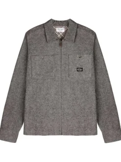 Chemise en coton gris unie avec une coupe droite et des poches