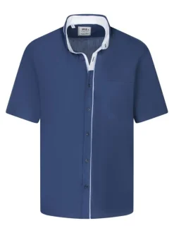 Chemise en coton indigo unie avec une coupe droite et un col américain