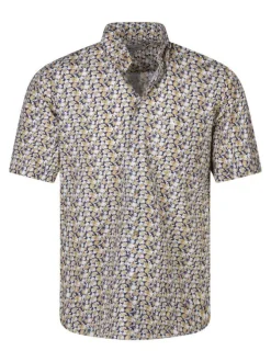 Chemise en coton jaune avec des motifs un col boutonné et une coupe droite