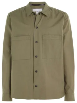 Chemise en coton kaki avec une coupe regular fit et un col français