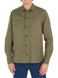 Chemise en coton kaki avec une coupe regular fit et un col français