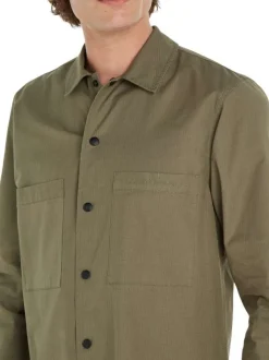 Chemise en coton kaki avec une coupe regular fit et un col français