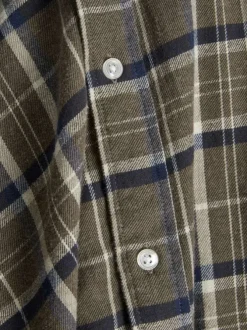 Chemise en coton kaki à carreaux en flanelle avec coupe droite et col américain