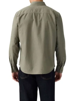 Chemise en coton kaki à coupe droite pourvue d'une col boutonné