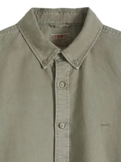Chemise en coton kaki à coupe droite pourvue d'une col boutonné