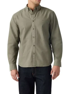 Chemise en coton kaki à coupe droite pourvue d'une col boutonné