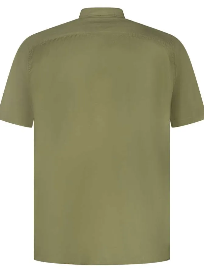 Chemise en coton kakie unie à col américain avec manches courtes