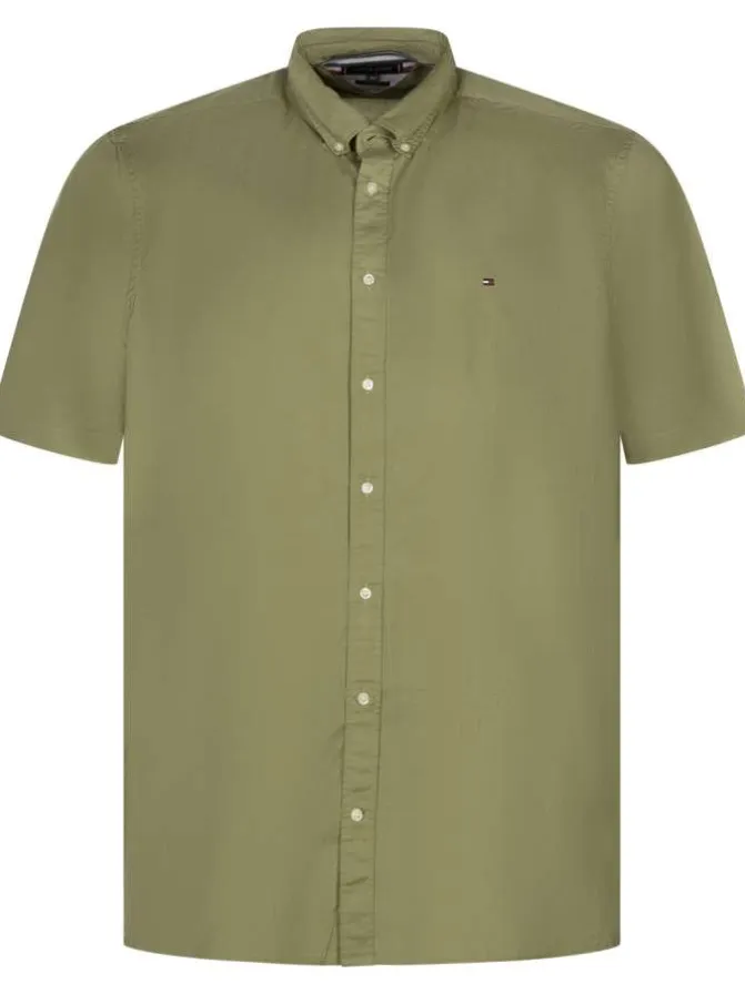 Chemise en coton kakie unie à col américain avec manches courtes