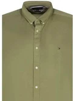 Chemise en coton kakie unie à col américain avec manches courtes
