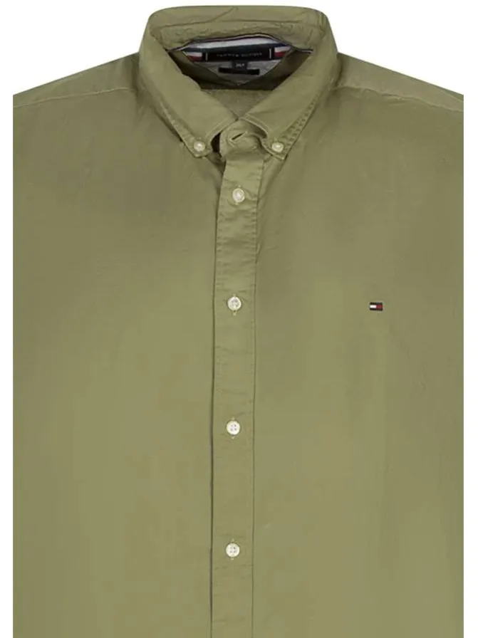 Chemise en coton kakie unie à col américain avec manches courtes