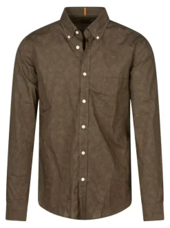 Chemise en coton kaki imprimée avec une coupe droite et un col français
