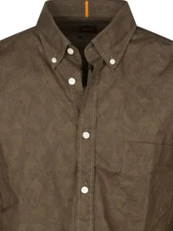 Chemise en coton kaki imprimée avec une coupe droite et un col français
