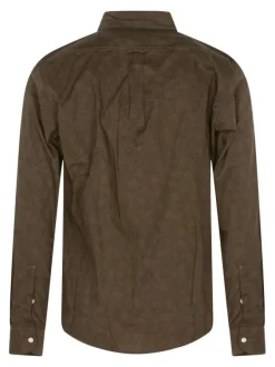 Chemise en coton kaki imprimée avec une coupe droite et un col français