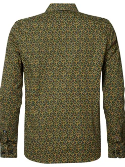 Chemise en coton kaki imprimée coupe regular fit col français