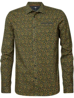 Chemise en coton kaki imprimée coupe regular fit col français
