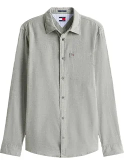 Chemise en coton kaki unie avec des boutons et une coupe droite