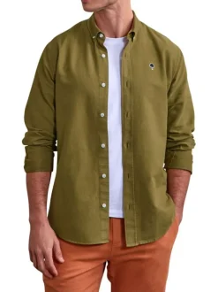 Chemise en coton kaki unie avec une coupe droite et un col américain