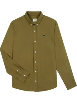 Chemise en coton kaki unie avec une coupe droite et un col américain