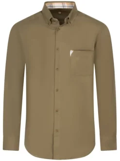 Chemise en coton kaki unie avec une coupe droite et un col américain