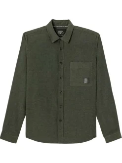 Chemise en coton kaki unie avec une coupe droite et un col français