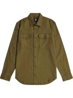 Chemise en coton kaki unie avec une coupe droite et un col français