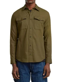 Chemise en coton kaki unie avec une coupe droite et un col français