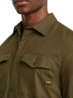 Chemise en coton kaki unie avec une coupe droite et un col français