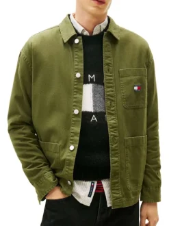 Chemise en coton kaki unie avec une coupe droite et un col à revers