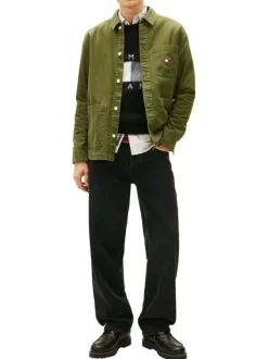 Chemise en coton kaki unie avec une coupe droite et un col à revers