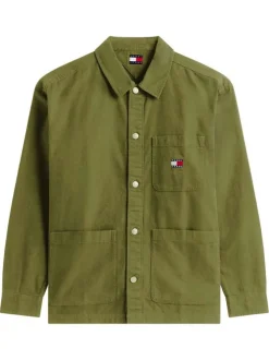 Chemise en coton kaki unie avec une coupe droite et un col à revers