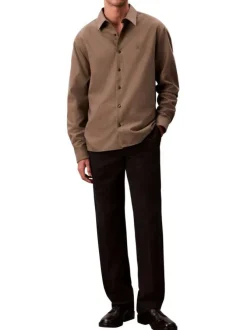 Chemise en coton kaki unie coupe droite avec un col à revers