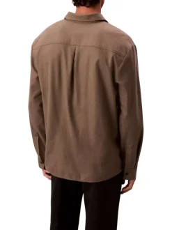 Chemise en coton kaki unie coupe droite avec un col à revers