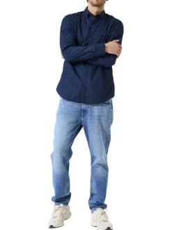 Chemise en coton marine avec fermeture boutonnée et motif géométrique