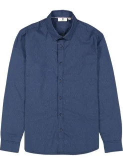Chemise en coton marine avec fermeture boutonnée et motif géométrique