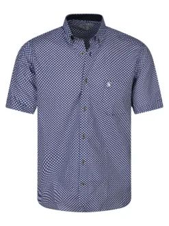 Chemise en coton marine avec motifs coupe droite et col boutonné