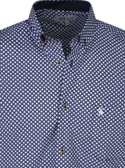 Chemise en coton marine avec motifs coupe droite et col boutonné