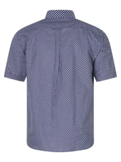 Chemise en coton marine avec motifs coupe droite et col boutonné