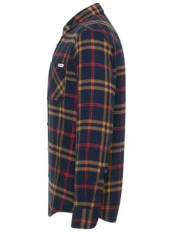 Chemise en coton marine camel et rouge à carreaux avec une coupe regular fit