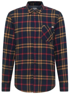 Chemise en coton marine camel et rouge à carreaux avec une coupe regular fit
