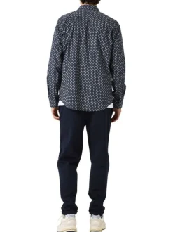 Chemise en coton marine à coupe droite avec un motif fantaisie